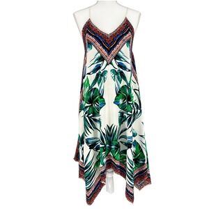 Flying Tomato Handkerchief Hem Midi Dress Tropical Palm Print Small Boho Beach